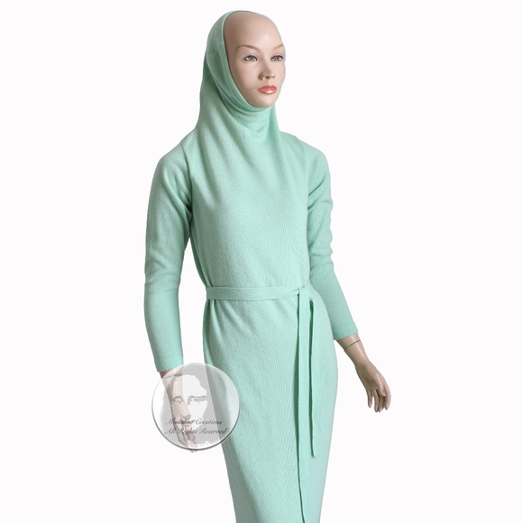 Bonnie Cashin Maxi Dress Belted Cashmere Knit Funnel Neck Vintage Retro 70s HTF - Picture 5 of 11